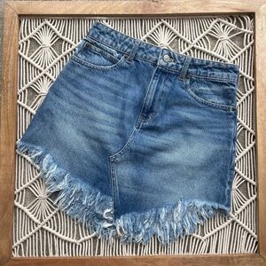 We The Free Blue Frayed Jean Shorts